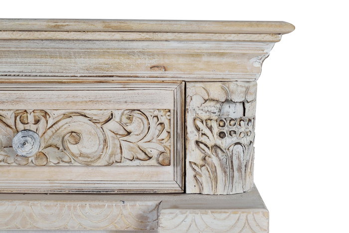 GINER Y COLOMER - Buffet en bois de manguier sculpté à la main, finition blanc vieilli, 2 portes et 2 tiroirs, 120 x 100 x 45 cm